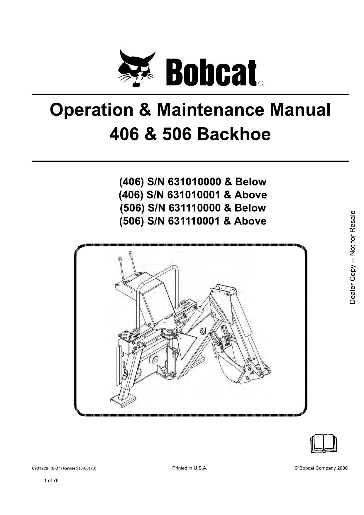 406 & 506 Backhoe Operation & Maintenance Manual Bobcat